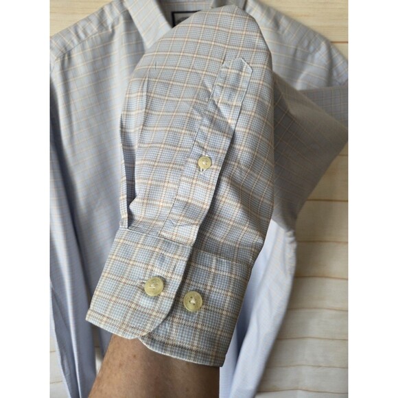 Faconnable Button Down Shirt Mens Large Blue Checkered Long Sleeve Cotton France - Picture 5 of 11
